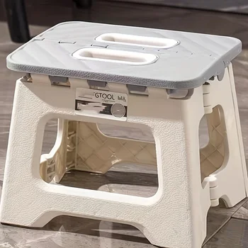 1PC Portable Grey Plastic Folding Stool - Compact, Versatile for Camping, Fishing, Home & Car Storage.