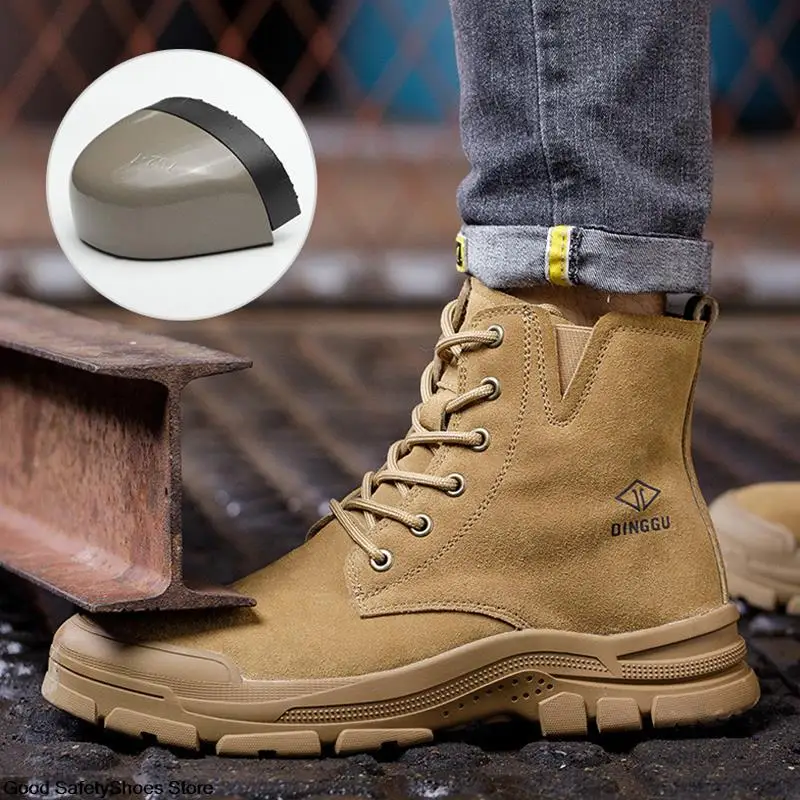 Cow Suede Work Boots Men Safety Shoes Anti-Smash Anti-Scalding Welder Shoes Steel Toe Safety Boots Men Autumn Winter Work