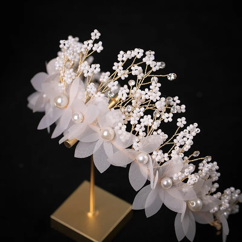 Flower Pearl Headband Hairband Tiara For women Queen Pageant Party Bridal Wedding Hair Accessories Jewelry Band Gift
