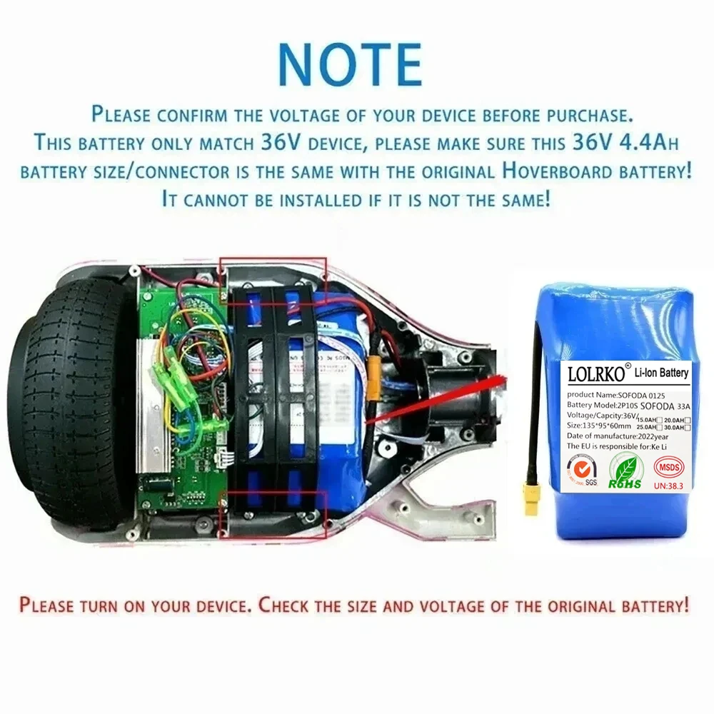 36V 7Ah Battery Hoverboard Rechargeable Li-ion Battery Pack Li-ion Cell for Electric Self Balance Scooter Hoverboard Unicycle 4