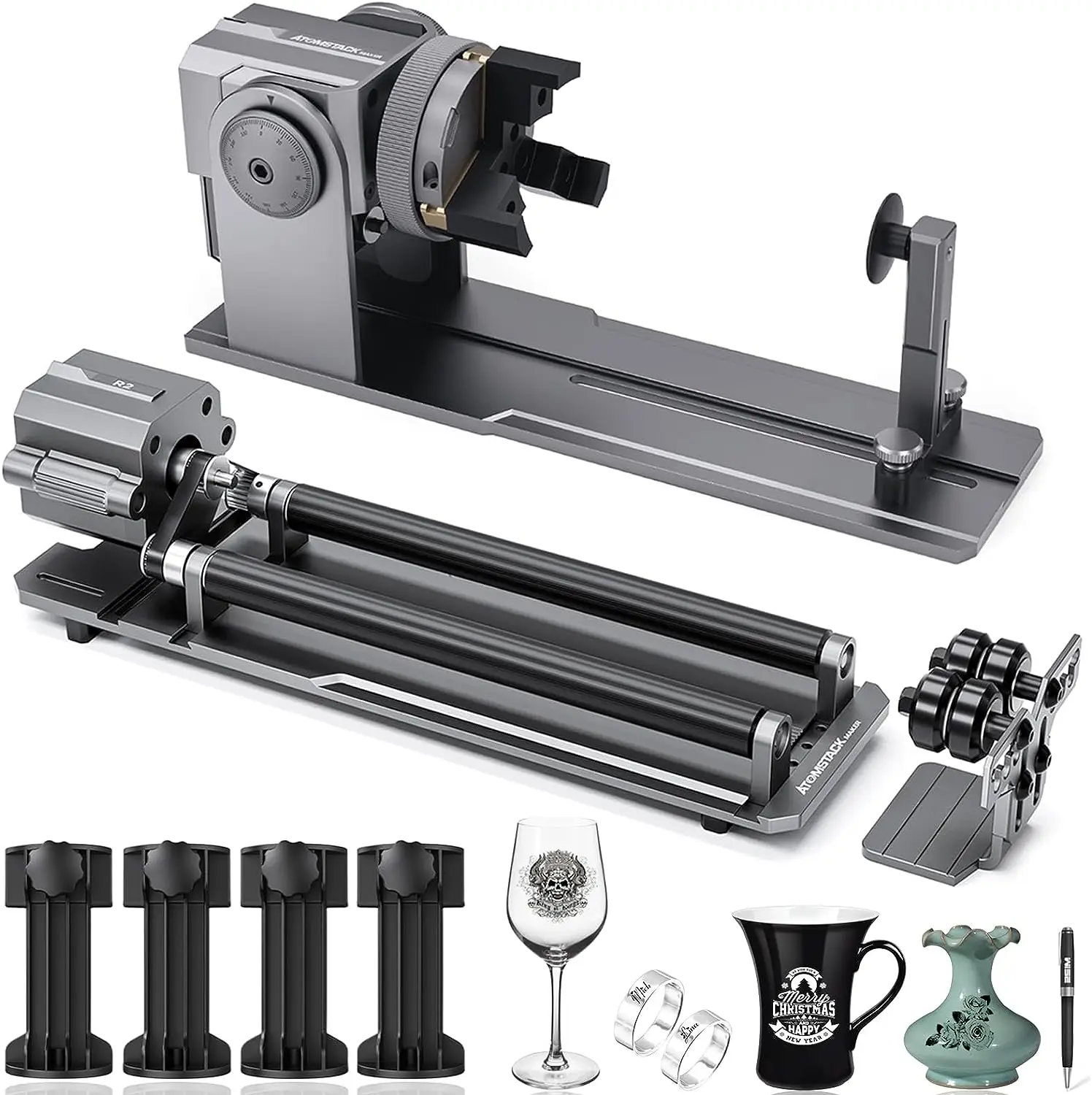 

Универсальный поворотный патрон ATOMSTACK R1 Pro для лазерного гравера, Поворотный роликовый модуль гравировки для цилиндрических гетероморфных объектов