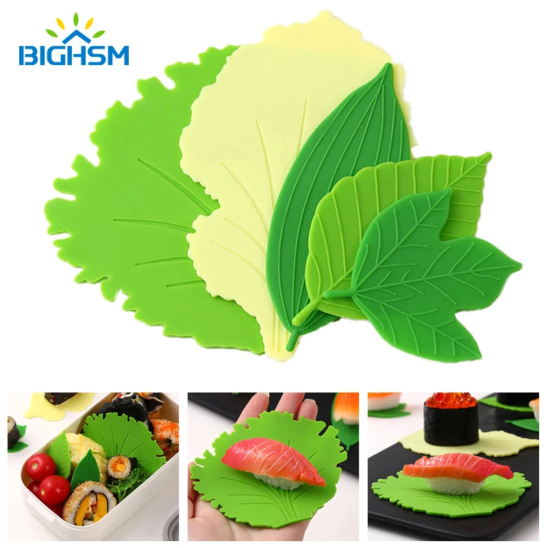 

1Set Reusable Silicone Leaf Bento Dish Cup Lunch Separator Sushi Rice Ball Mat Sashimi Decoration Kitchen Tools Accessories
