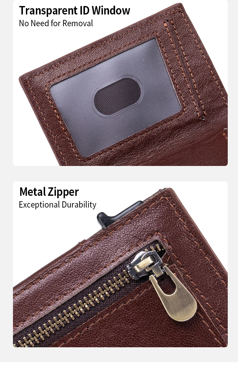 Metall-Kartenhalter Pop-Up-Geldbörse für Herren Echtes Leder Dreifach Gefaltete Geldbörse Smart Minimalistisch RFID-Blockierung Vordertasche – Detail 9