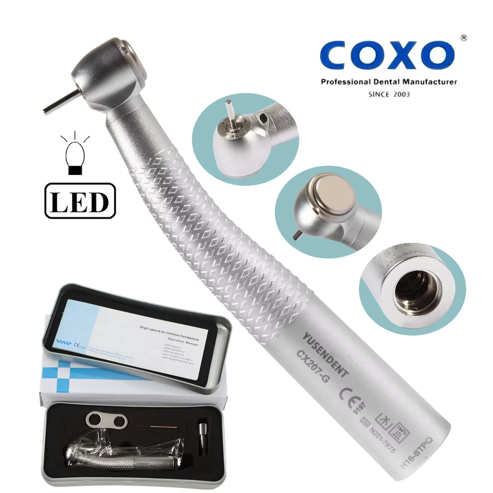 COXO Dental Fiber Optic High Speed Handpiece LED-Turbine für Sirona Schnellkupplung 6-Loch