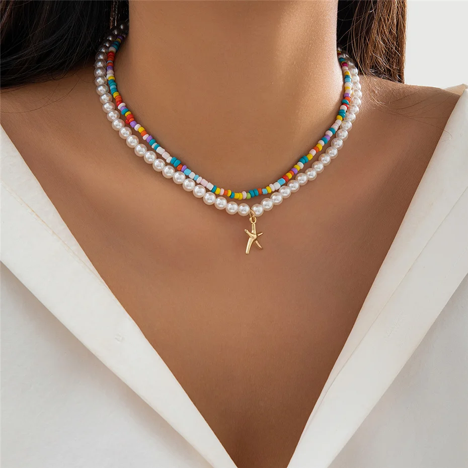 Ingemark Boho värvilised seemnehelmed pärlikett kaelakee naiste vintage meritäht ripats Choker Y2K ehted_voghion.com