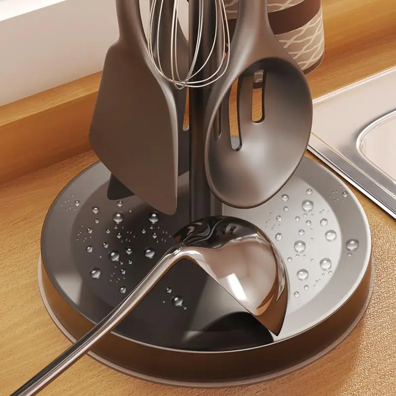 Support à Ustensiles De Cuisine Rotatif 360° – 8 Crochets, Acier, Sans Perçage, Pour Cuillères, Spatules, Louches