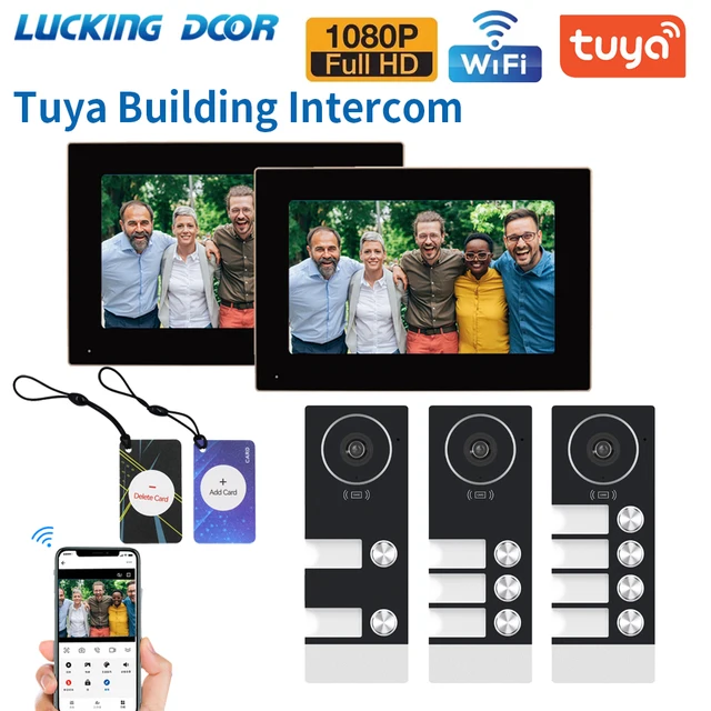 2/3/4 Multifamily TUYA WiFi Video Doorphone Building Intercom Kits 7/10 Inch Screen Monitor Door Bell APP Card Unlock Apartment 1