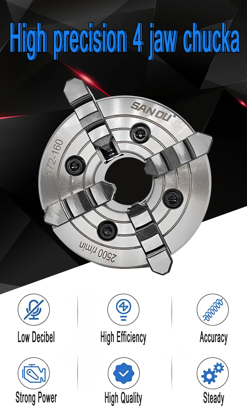 Mandrino A 4 Griffe Per Tornio - 125 Mm, 3000 Giri/min - Ghisa, Per Pezzi Irregolari - Foto 4