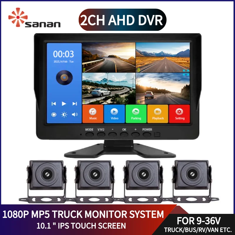 

10.1 Inch Screen Car/RV/Bus/Truck AHD Monitor System 1080P Vehicle 4 Channel CCTV Camera Night Vision Reversing Parking Recorder
