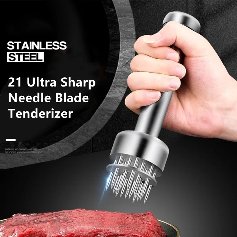 

304 Stainless Steel Meat Tenderizer, Durable 21 Ultra Sharp Needle Blade Tenderizer for Steak, Beef - Kitchen Cooking Tools