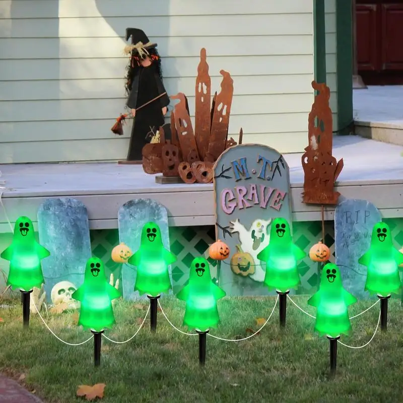 Halloween Walkway Lights Waterproof Halloween Solar Stake Lights Ghost Stake Ghost Decorations Outdoor