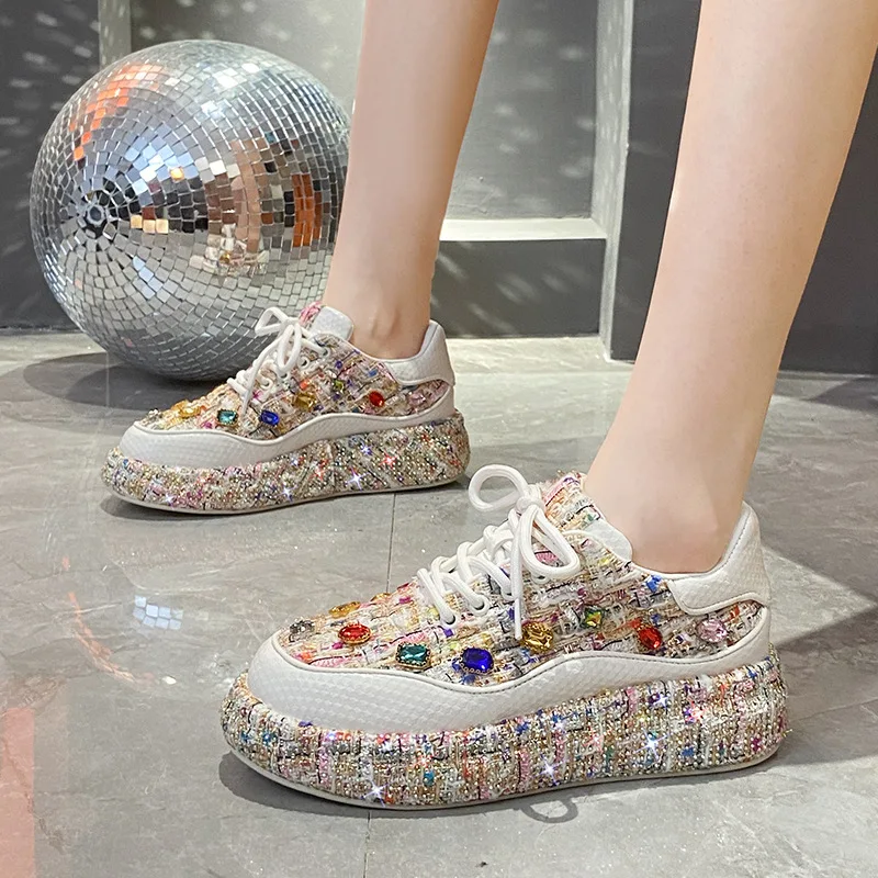 

Diamond-encrusted Colorful Sports Sneakers Shoes Women 2024 Summer Trend Fashion Casual Thick-soled Walking Board Shoes Girls