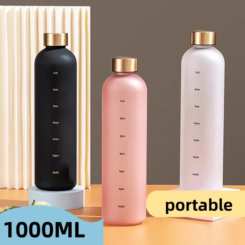 Motivational 1-Liter Sports Water Bottle with Time Marker and Stickers - Portable & Reusable