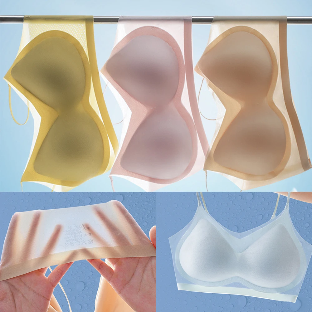 

2023Summer Ultra Thin Ice Silk Traceless Underwear Thin Breathable Sleep Bra Beauty Back Bra Lingerie Comfort Seamless