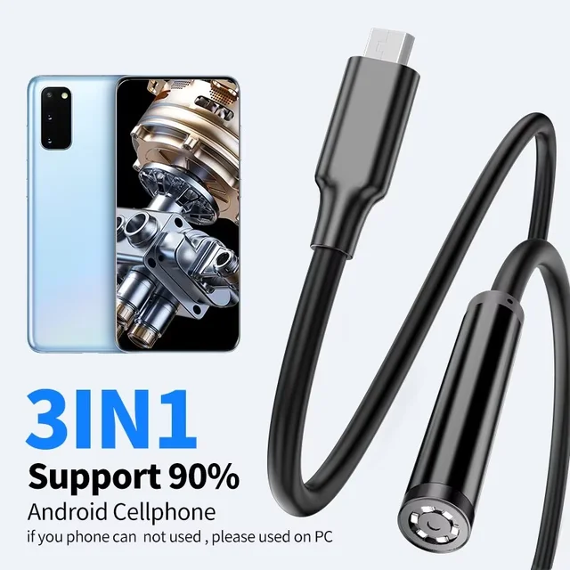 GUANMOU Android Endoscope Camera 7mm 3 IN1 Micro USB Type C Borescope Mini Camera Waterproof LED Car Inspection For Android PC 2