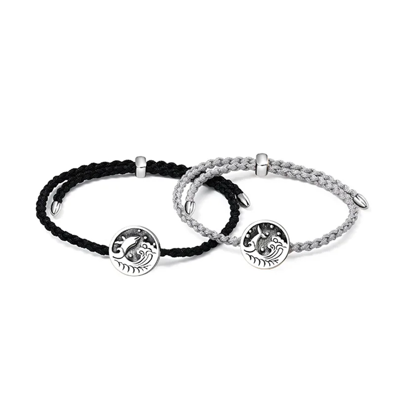 

925 Sterling Silver Bracelet Simple Whale Waves Braided Bracelets Bangles For Lovers Women Wedding Party Jewelry Gift