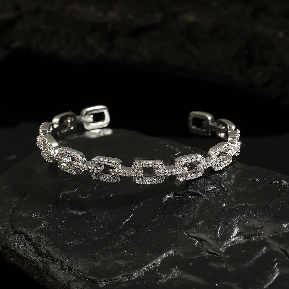 ZAKOL Classic Hollow Geometric Open Bangles Bracelets for Women Delicate Full Cubic Zirconia Bride Bangle Stylish Brand Jewelry