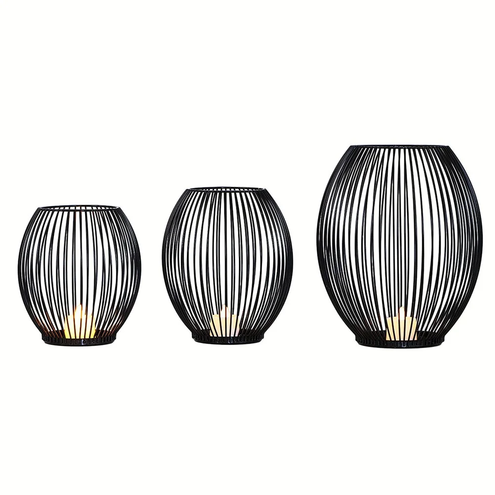 1PCS Matte Black Oval Candle Holder Stand Iron Versatile Desktop Decorations For Home Events Parties Wedding Gift For Friends