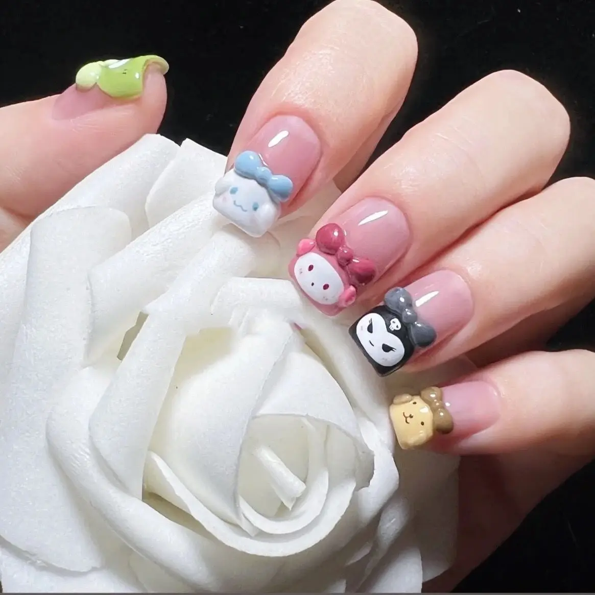 

Sanrio Kuromi Cinnamoroll Mymelody Kawaii таблетки для наращивания ногтей Мультяшные милые накладные ногти Короткие части для наращивания ногтей