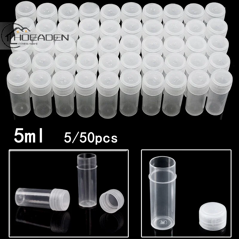 

5/50pcs 5ml Plastic Sample Bottle Test Tube Mini Bottles Vials Storage Containers Translucent Pill Liquid Powder Bottle