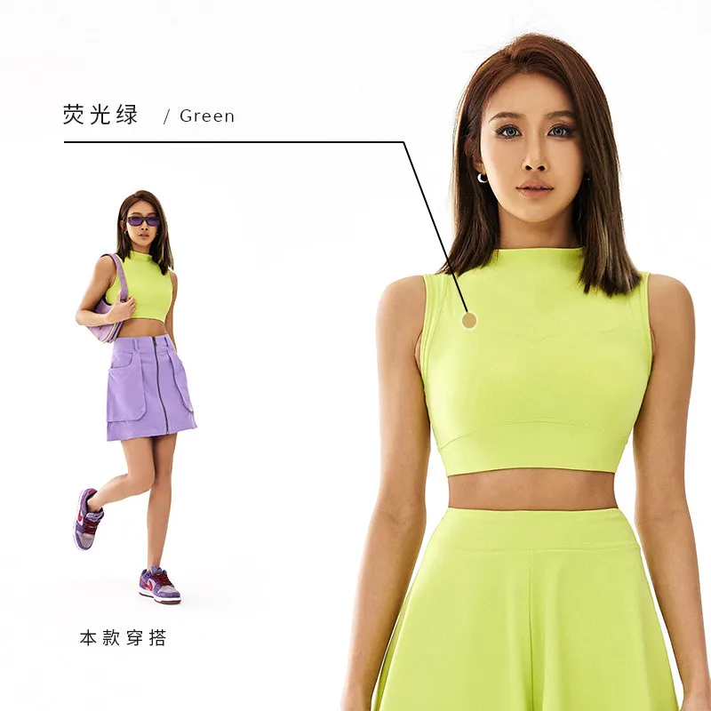 Vibrant Outfits Tennis Skirts Suit Breathable Backless Running Sports Fitness Vest Top Short Tennis Skirt Women Two-piece Set