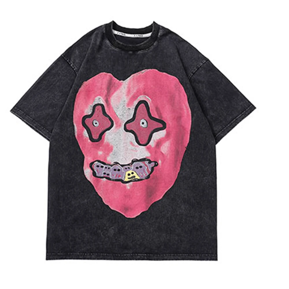 

Футболка мужская в стиле хип-хоп, забавная уличная одежда с принтом монстра-сердца, Повседневный хлопковый топ с коротким рукавом в стиле Харадзюку