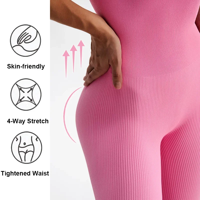 Yoga Jumpsuit Women's Yoga Set One-piece Sports Romper With Chest Pad Fitness Bodysuit Gym Seamless Ribbed Workout Sportswear,women sports suits