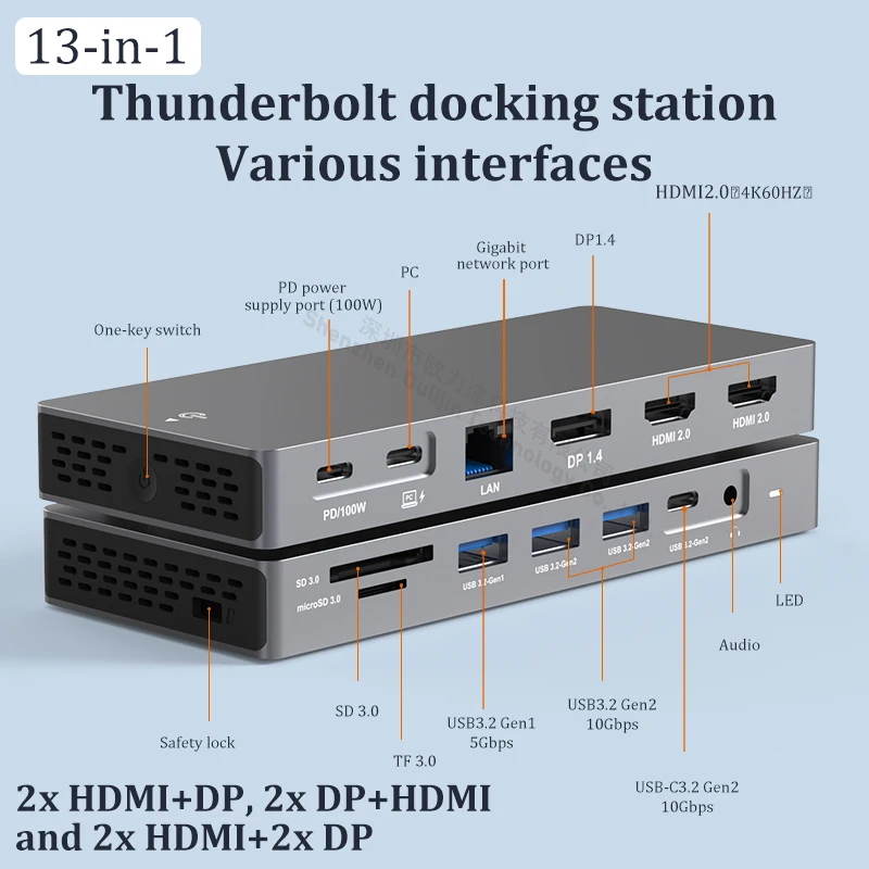 Mst Hub Usb-c Gen2 10gbps Data Thunderbolt Dock 2x Hdmi dp 4k 60hz Acessórios para Laptop para Macbook Matebook Notebook Dell Lenovo hp Magicbook Asus Samsung Msi Huawei Honor - Imagem 3
