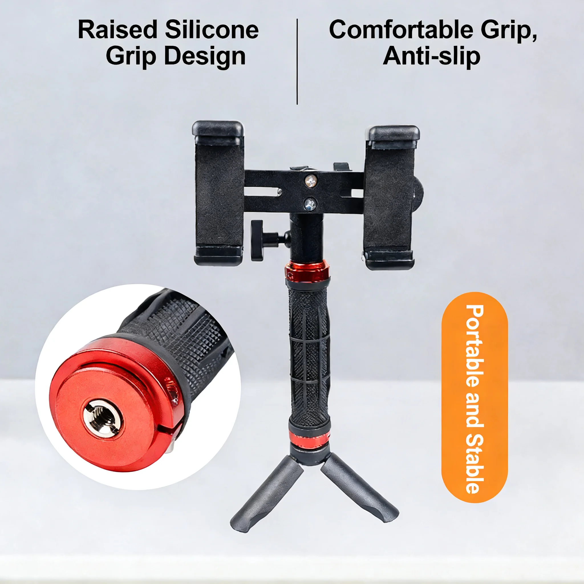 Supporto Treppiede Portatile per Due Telefoni, Regolabile a 360° ° Supporto Rotante per Streaming Live, Mini Treppiede da Tavolo per TikTok YouTube Vlog Selfie - immagine 3