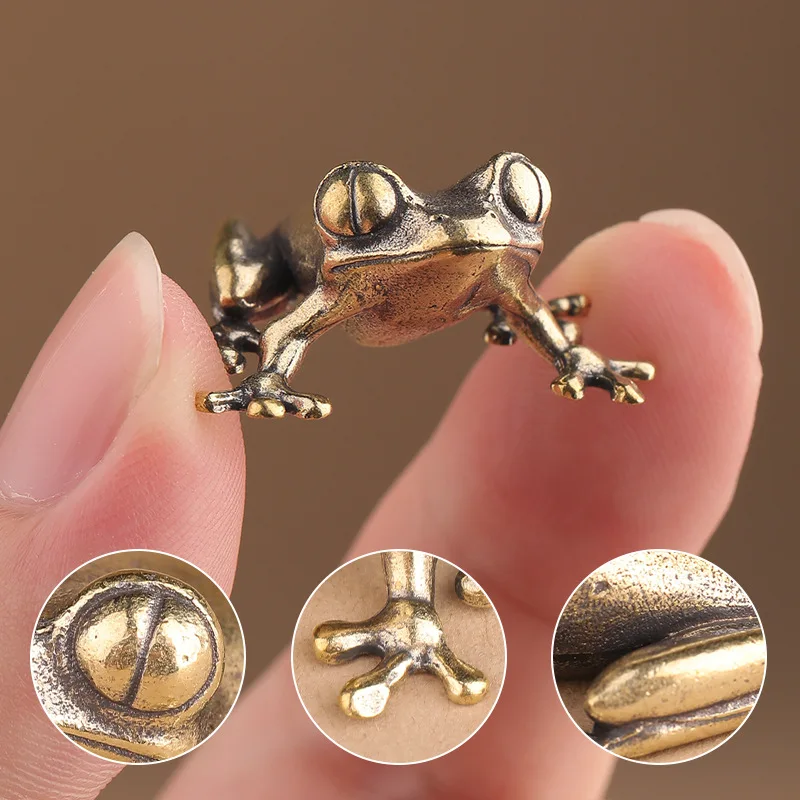 Retro Brass Mini Frog Figurines Desktop Ornament Home Decoration Crafts Tea Pet