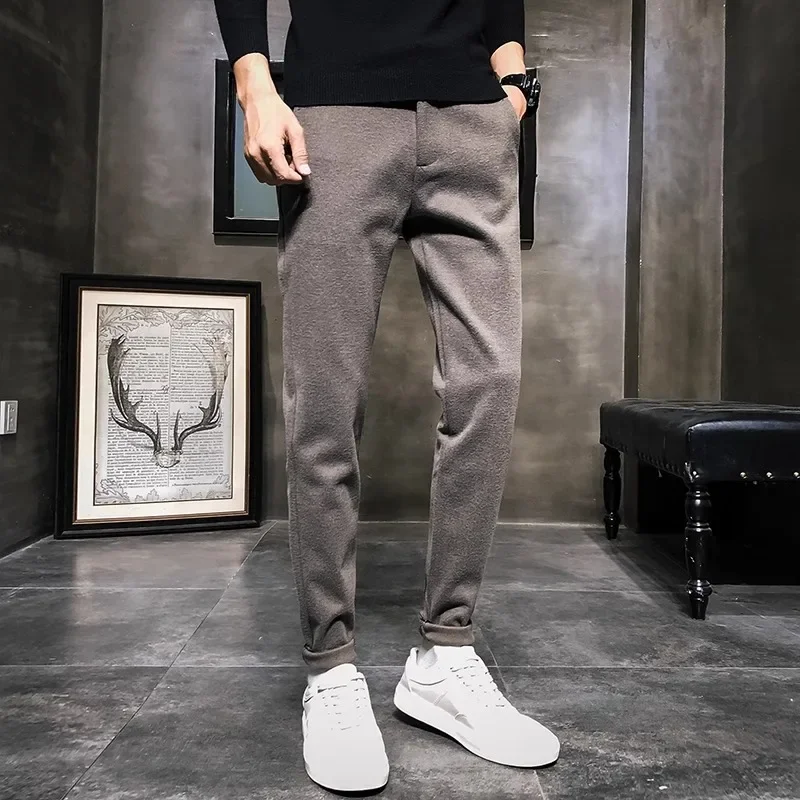 

2024 gentleman woolen suit pants male's business casual pants drape slim feet straight tube thick men's trousers. 4608