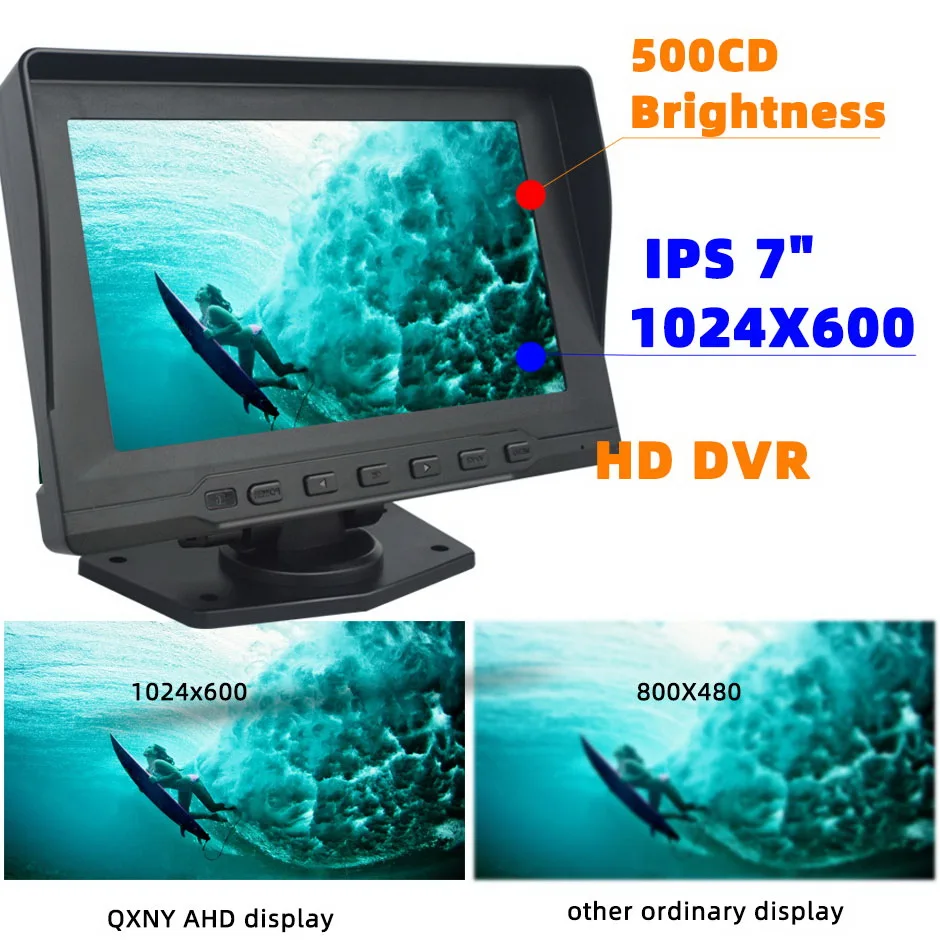 차량 후방 보기 백업 카메라, 트럭 차량 IPS 화면, 밴 RV 화물차 트레일러용, 7 인치 AHD 4CH 모니터 녹화 DVR, 720P