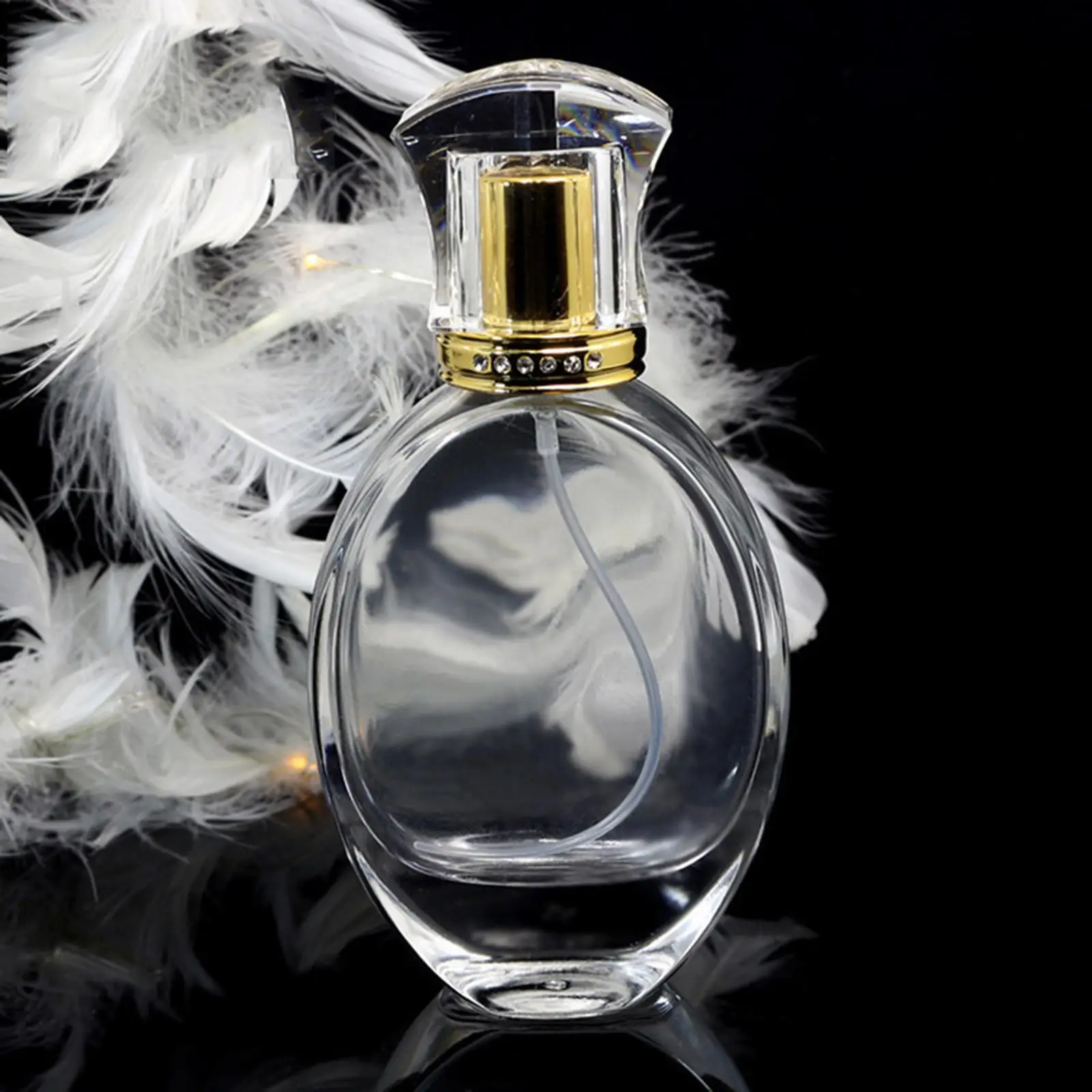1.7OZ 타원형 빈 리필 가능 투명 크리스탈 유리 화장품, 메이크업 향수 분무기 병, 50ml