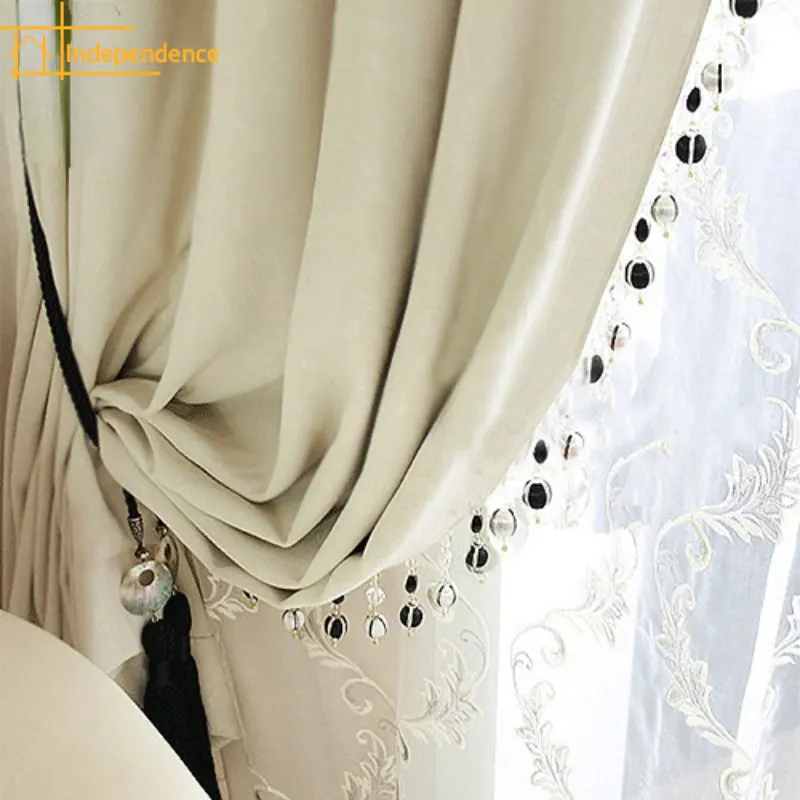 

Beige Simple Modern American Bay Window Floor Window Solid Color Blackout Curtains Curtains for Living dining room bedroom