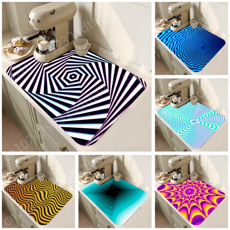 

Illusion Effect Super Absorbent Dish Drying Mat Kitchen Coffee Drain Pad Bathroom Quick Dry Tableware Aesthetic Decor Placemat