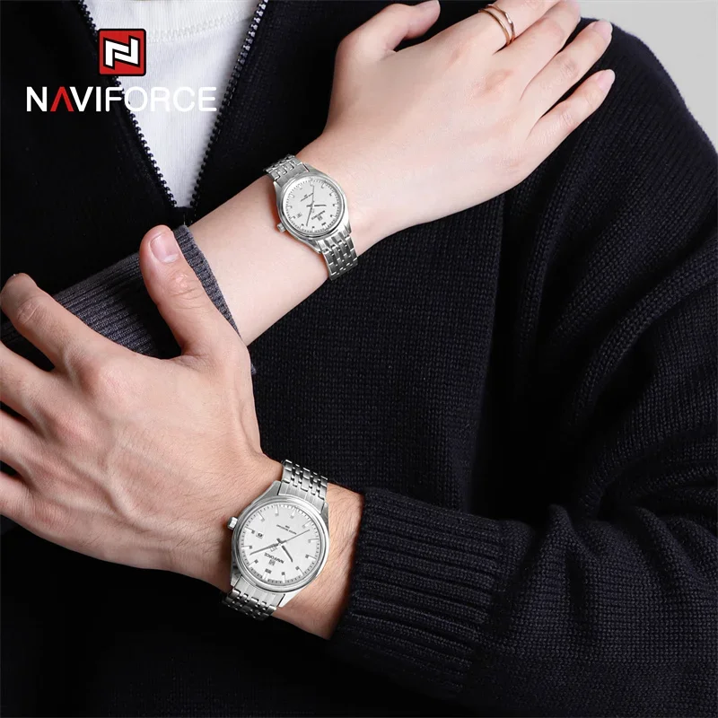 NAVIFORCE Quartz Watch For Couple Luxury Luminous Stainless Steel Women Wristwatches Waterproof Calendar Clock Relogio Feminino