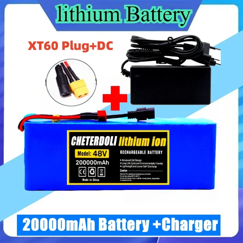 Batteria per E-bike 48V 20Ah, Pacco Batterie agli Ioni di Litio 18650 13S3P, Kit di Conversione eBike Bafang 1000W e Caricabatterie 54.6V 2A + Connettore XT60