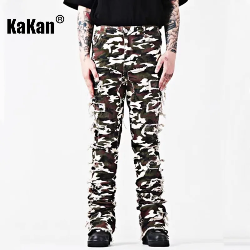 

Kakan - Europe and The United States New Retro Fringe Jeans Men's, Micro-labelling High Street Slim Patch Long Jeans K9-2315