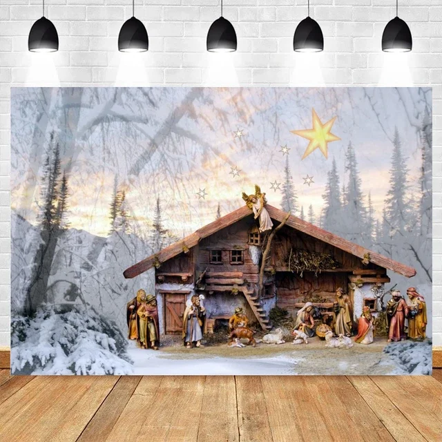 thumbnail image 1 of Fondo de escena de la natividad de Navidad con el nacimiento de Jesús, la Santa Cruz y la Biblia, perfecto para estudio fotográfico, decoración de pared, 1 of 5