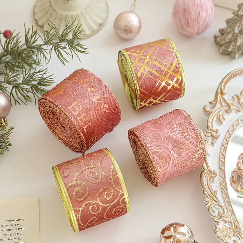 Nastro Di Velluto Rosa Con Bordi Oro E Fil Metallico – 6,3 Cm X 9,1 M – Perfetto Per Pacchetti Regalo E Decorazioni Natalizie - 2
