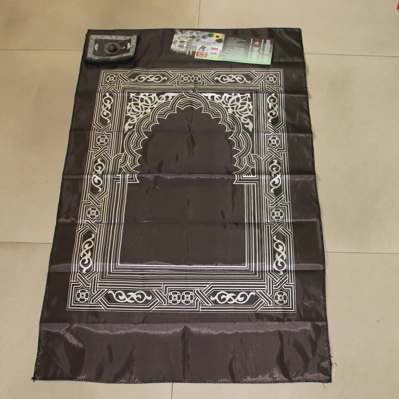 Muslim Prayer Rug Polyester Portable Braided Mats Simply Print with Compass In Pouch Travel Home Mat Blanket 100*60cm