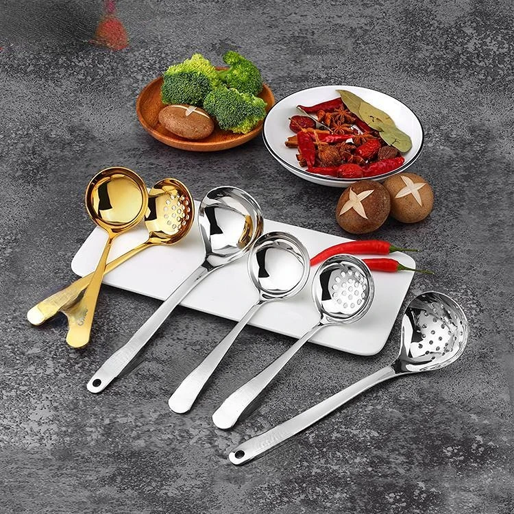 

Wholesale Household Kitchen Cutlery Set Stainless Steel Filter Leaky Serving Spoons Soup Gold For Restaurant Hotel