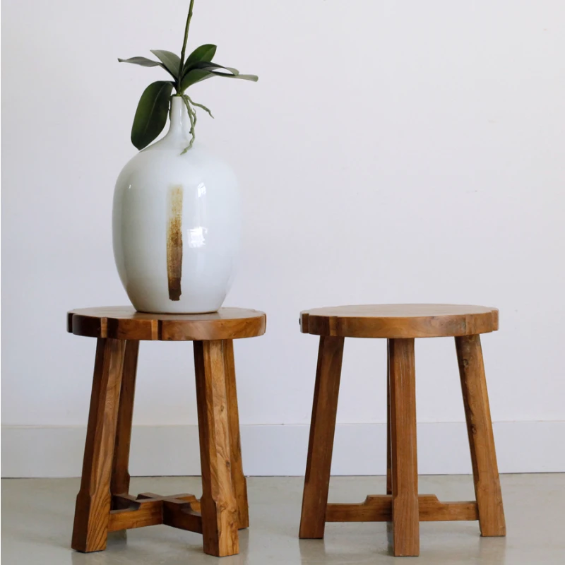 

Solid Wood Short Stool Fashion round Stool Pure Solid Wood Old Elm Dining Stool round Stool Furniture Simple Plum Stool