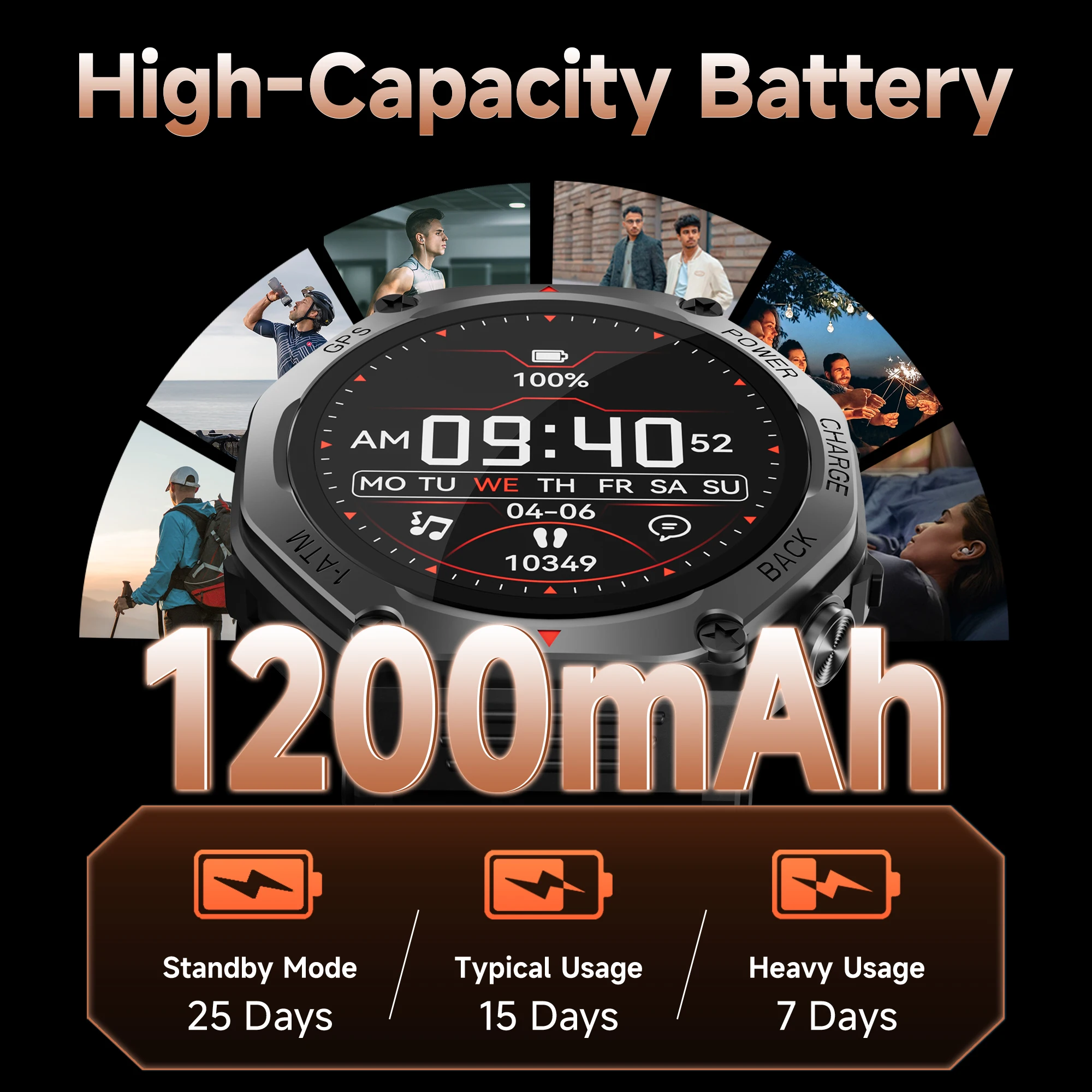 NEW Military GPS Smartwatch Android/IOS with 1.39''Screen 1200mAh Big Battery Bluetooth LED Light Wireless Call for Camping Man 4