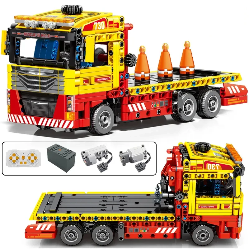 

Technical City Flatbed Truck Building Blocks Remote Control RC Car Urban Road Rescue Vehicle Bricks Model Toys For Kid Gift MOC