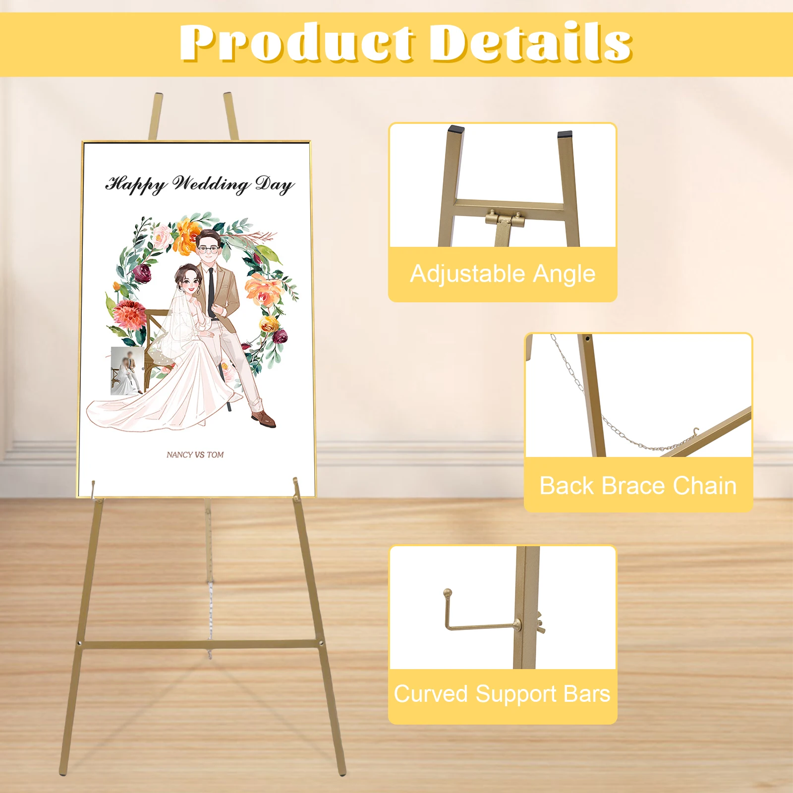 Gold Adjustable Wedding Easel Stand for Display