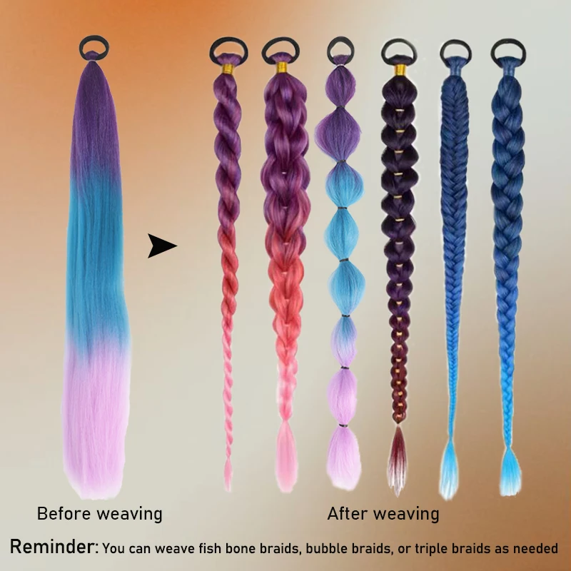 LUPU 26 inch DIY Ombre Giant Ponytail Synthetic Braided Hair for Girls With Braided Hair Elastic and Perfect for Christmas