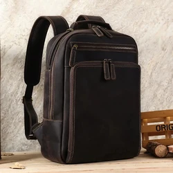 Business Backpack Men's Crazy Horse Leather Large Capacity Business 15.6 inch Laptop Backpack Leather College Student Backpack