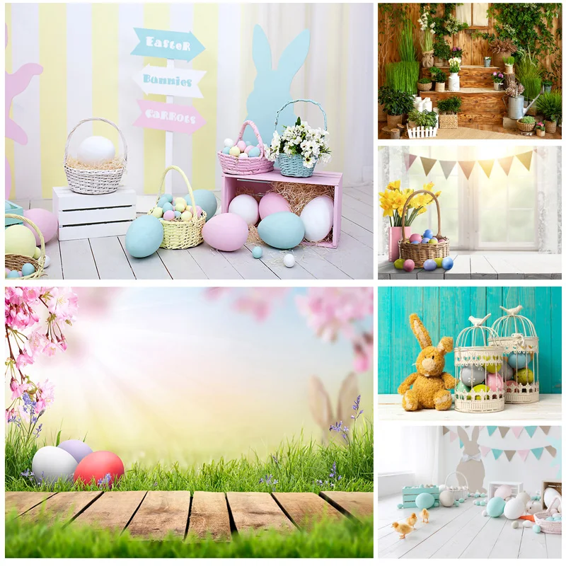 

SHUOZHIKE Easter Eggs Rabbit Photography Backdrops Photo Studio Props Spring Flowers Child Baby Portrait Photo Backdrops FH-36