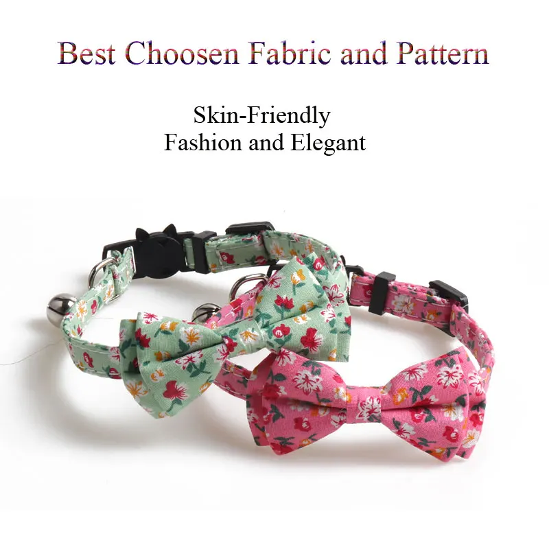 Floral Small Cat Collar Safety Breakaway With Bell Buckle Pet Collars Flower Cute Dog Goats Collier Chain Bowknot Adjustable 3
